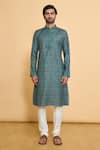 Arihant Rai Sinha_Blue Polyester Embroidery Paisley Pattern Kurta And Churidar Set _Online_at_Aza_Fashions