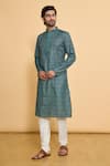 Buy_Arihant Rai Sinha_Blue Polyester Embroidery Paisley Pattern Kurta And Churidar Set _Online_at_Aza_Fashions