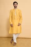 Buy_Arihant Rai Sinha_Yellow Poly Blend Embroidered Geometric Leaf Kurta Set _at_Aza_Fashions