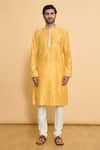 Arihant Rai Sinha_Yellow Poly Blend Embroidered Geometric Leaf Kurta Set _Online_at_Aza_Fashions