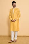 Buy_Arihant Rai Sinha_Yellow Poly Blend Embroidered Geometric Leaf Kurta Set _Online_at_Aza_Fashions