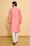 Shop_Arihant Rai Sinha_Pink Polyester, Cotton Lace Geometric Leaf Embroidered Kurta And Churidar Set _at_Aza_Fashions