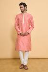 Buy_Arihant Rai Sinha_Pink Polyester, Cotton Lace Geometric Leaf Embroidered Kurta And Churidar Set _Online_at_Aza_Fashions