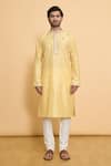 Arihant Rai Sinha_Yellow Polyester, Cotton Lace, Embroidery Geometric Leaf Kurta Set _Online_at_Aza_Fashions