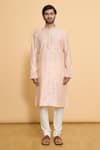 Arihant Rai Sinha_Pink Polyester Lace Embroidered Geometric Leaf Kurta And Churidar Set _Online_at_Aza_Fashions