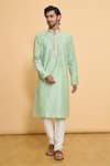 Buy_Arihant Rai Sinha_Green Polyester Lace, Embroidery Straight Kurta With Churidar_at_Aza_Fashions