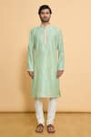 Arihant Rai Sinha_Green Polyester Lace, Embroidery Straight Kurta With Churidar_Online_at_Aza_Fashions