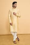 Buy_Arihant Rai Sinha_Beige Poly Jacquard Lace Woven Straight Kurta With Churidar _at_Aza_Fashions