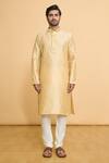 Arihant Rai Sinha_Beige Poly Jacquard Lace Woven Straight Kurta With Churidar _Online_at_Aza_Fashions