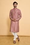 Buy_Arihant Rai Sinha_Red Polyester, Cotton Floral Butti Print Kurta With Churidar _at_Aza_Fashions