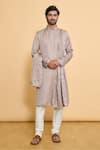 Buy_Arihant Rai Sinha_Grey Kurta Polyester Blend Embroidered Dupatta Mirror Plain Churidar Set With _at_Aza_Fashions