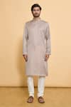 Shop_Arihant Rai Sinha_Grey Kurta Polyester Blend Embroidered Dupatta Mirror Plain Churidar Set With _at_Aza_Fashions