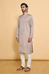 Arihant Rai Sinha_Grey Kurta Polyester Blend Embroidered Dupatta Mirror Plain Churidar Set With _Online_at_Aza_Fashions