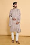 Buy_Arihant Rai Sinha_Grey Kurta Polyester Blend Embroidered Dupatta Mirror Plain Churidar Set With _Online_at_Aza_Fashions