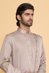 Shop_Arihant Rai Sinha_Grey Kurta Polyester Blend Embroidered Dupatta Mirror Plain Churidar Set With _Online_at_Aza_Fashions