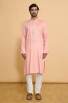 Arihant Rai Sinha_Pink Cotton, Polyester Miniature Butti Pattern Straight Kurta With Churidar _Online_at_Aza_Fashions