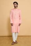 Buy_Arihant Rai Sinha_Pink Cotton, Polyester Miniature Butti Pattern Straight Kurta With Churidar _Online_at_Aza_Fashions