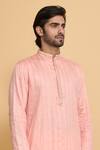 Shop_Arihant Rai Sinha_Pink Cotton, Polyester Miniature Butti Pattern Straight Kurta With Churidar _Online_at_Aza_Fashions