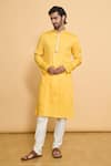 Buy_Arihant Rai Sinha_Gold Cotton, Polyester Embroidery Miniature Butti Work Kurta With Churidar _at_Aza_Fashions