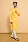 Buy_Arihant Rai Sinha_Gold Cotton, Polyester Embroidery Miniature Butti Work Kurta With Churidar _Online_at_Aza_Fashions