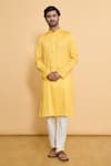 Buy_Arihant Rai Sinha_Gold Poly Cotton Woven Geometric Pattern Kurta And Churidar Set _at_Aza_Fashions