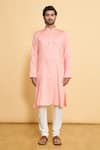 Buy_Arihant Rai Sinha_Pink Poly Cotton Woven Geometric Pattern Kurta And Churidar Set _Online_at_Aza_Fashions