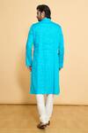 Shop_Arihant Rai Sinha_Blue Poly Cotton Woven Geometric Kurta And Churidar Set _at_Aza_Fashions