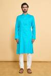 Buy_Arihant Rai Sinha_Blue Poly Cotton Woven Geometric Kurta And Churidar Set _Online_at_Aza_Fashions