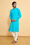 Shop_Arihant Rai Sinha_Blue Poly Cotton Woven Geometric Kurta And Churidar Set _Online_at_Aza_Fashions