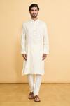 Buy_Arihant Rai Sinha_Cream Poly Cotton Woven Geometric Paisley Kurta And Churidar Set _Online_at_Aza_Fashions