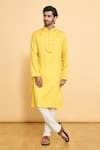Buy_Arihant Rai Sinha_Yellow Polyester, Cotton Embroidery Geometric Pattern Woven Kurta And Churidar Set _at_Aza_Fashions