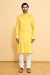 Buy_Arihant Rai Sinha_Yellow Polyester, Cotton Embroidery Geometric Pattern Woven Kurta And Churidar Set _Online_at_Aza_Fashions