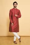 Buy_Arihant Rai Sinha_Red Kurta Poly Blend Solid Full Sleeve And Churidar Set _at_Aza_Fashions