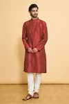 Buy_Arihant Rai Sinha_Red Kurta Poly Blend Solid Full Sleeve And Churidar Set _Online_at_Aza_Fashions