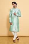 Buy_Arihant Rai Sinha_Green Kurta Dupion Silk Solid Mandarin Collar And Churidar Set _at_Aza_Fashions