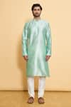 Buy_Arihant Rai Sinha_Green Kurta Dupion Silk Solid Mandarin Collar And Churidar Set _Online_at_Aza_Fashions