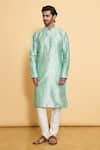 Arihant Rai Sinha_Green Kurta Dupion Silk Solid Mandarin Collar And Churidar Set _at_Aza_Fashions