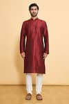 Buy_Arihant Rai Sinha_Maroon Kurta Dupion Silk Solid Plain And Churidar Set _Online_at_Aza_Fashions