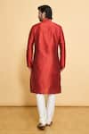 Shop_Arihant Rai Sinha_Red Silk, Polyester Plain Full Sleeve Kurta And Churidar Set _at_Aza_Fashions