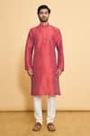 Buy_Arihant Rai Sinha_Red Kurta Dupion Silk Solid Plain Mandarin Collar And Churidar Set _Online_at_Aza_Fashions