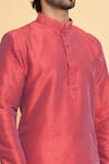 Arihant Rai Sinha_Red Kurta Dupion Silk Solid Plain Mandarin Collar And Churidar Set _at_Aza_Fashions