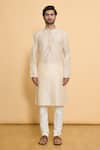 Arihant Rai Sinha_Cream Poly Embroidered Thread Kurta And Churidar Set _Online_at_Aza_Fashions