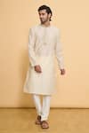 Buy_Arihant Rai Sinha_Cream Poly Embroidered Thread Kurta And Churidar Set _Online_at_Aza_Fashions