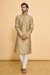 Buy_Arihant Rai Sinha_Brown Poly Embroidered Thread Kurta And Churidar Set _at_Aza_Fashions