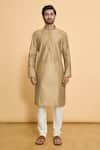 Arihant Rai Sinha_Brown Poly Embroidered Thread Kurta And Churidar Set _Online_at_Aza_Fashions