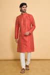 Buy_Arihant Rai Sinha_Red Kurta Poly Blend Solid Mandarin Collar And Churidar Set _at_Aza_Fashions