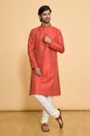 Buy_Arihant Rai Sinha_Red Kurta Poly Blend Solid Mandarin Collar And Churidar Set _Online_at_Aza_Fashions