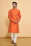 Buy_Arihant Rai Sinha_Red Kurta Poly Blend Solid Mandarin Collar And Churidar Set _at_Aza_Fashions