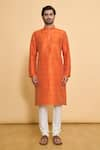 Arihant Rai Sinha_Red Kurta Poly Blend Solid Mandarin Collar And Churidar Set _Online_at_Aza_Fashions