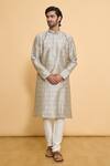 Buy_Arihant Rai Sinha_Grey Kurta Poly Blend Solid And Churidar Set_at_Aza_Fashions